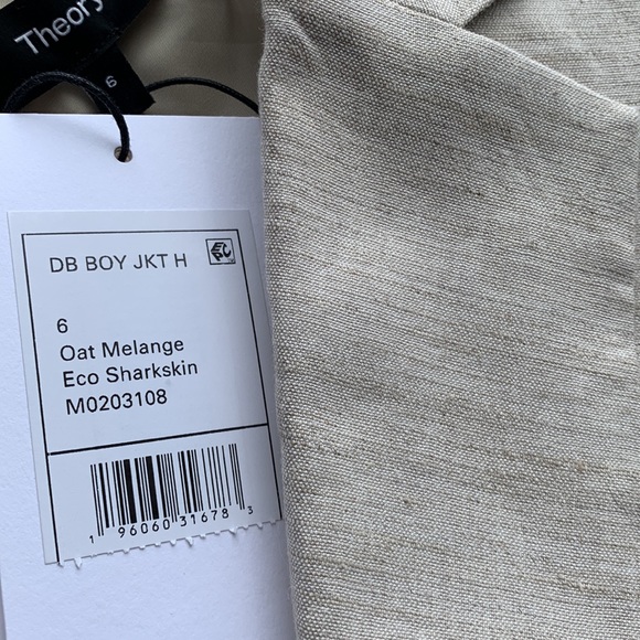 🔥THEORY Boy Double-Breasted Stretch Linen-Blend Blazer Size 6 in Oat Melange 🔥 - Picture 15 of 16